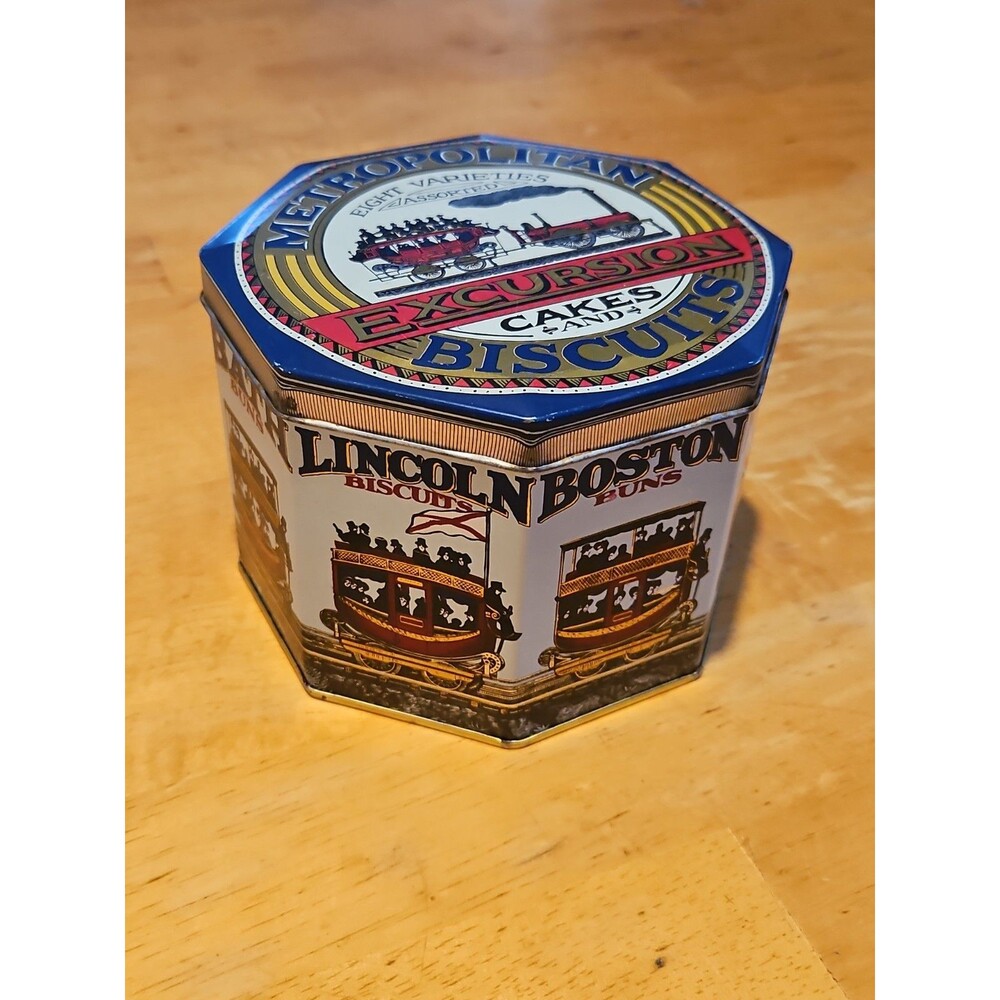 Vintage Metropolitan Excursion Cakes & Biscuits Octagonal Tin